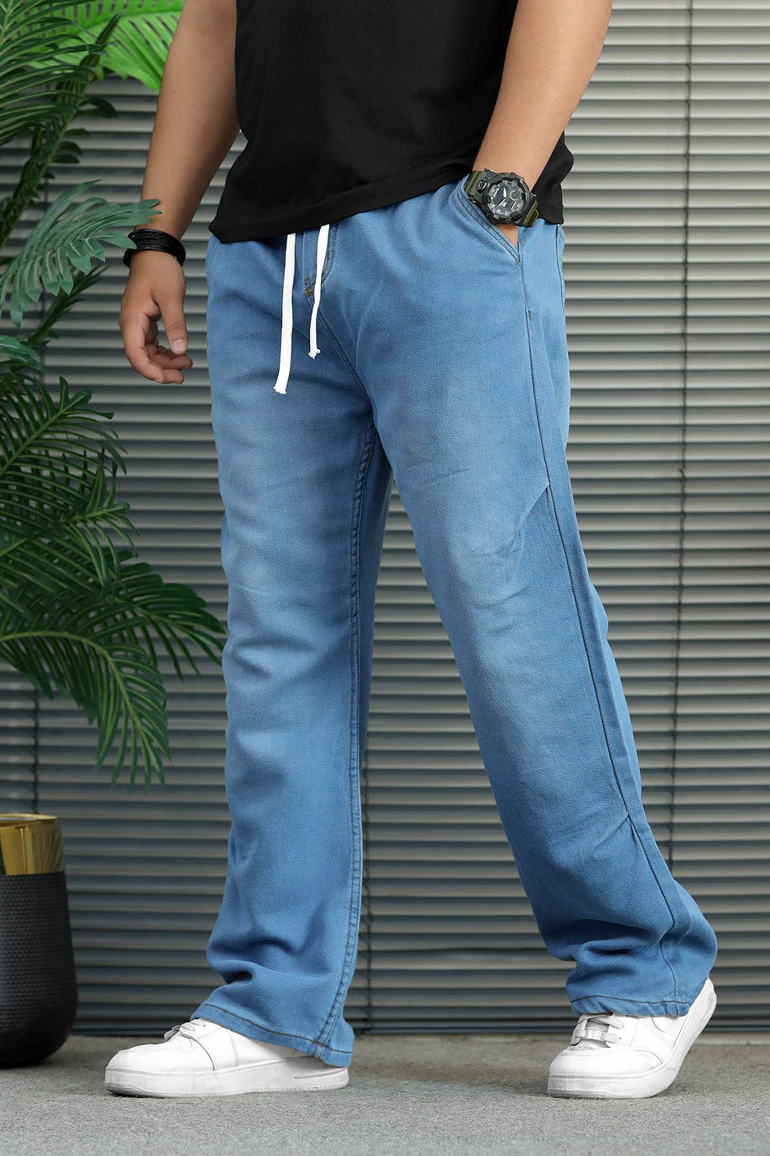 Turbo Pull On Elastic Waist Denim Cargo Jeans