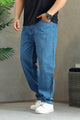 Turbo Minimal Straight Leg Denim Baggy Jeans In Mid Blue