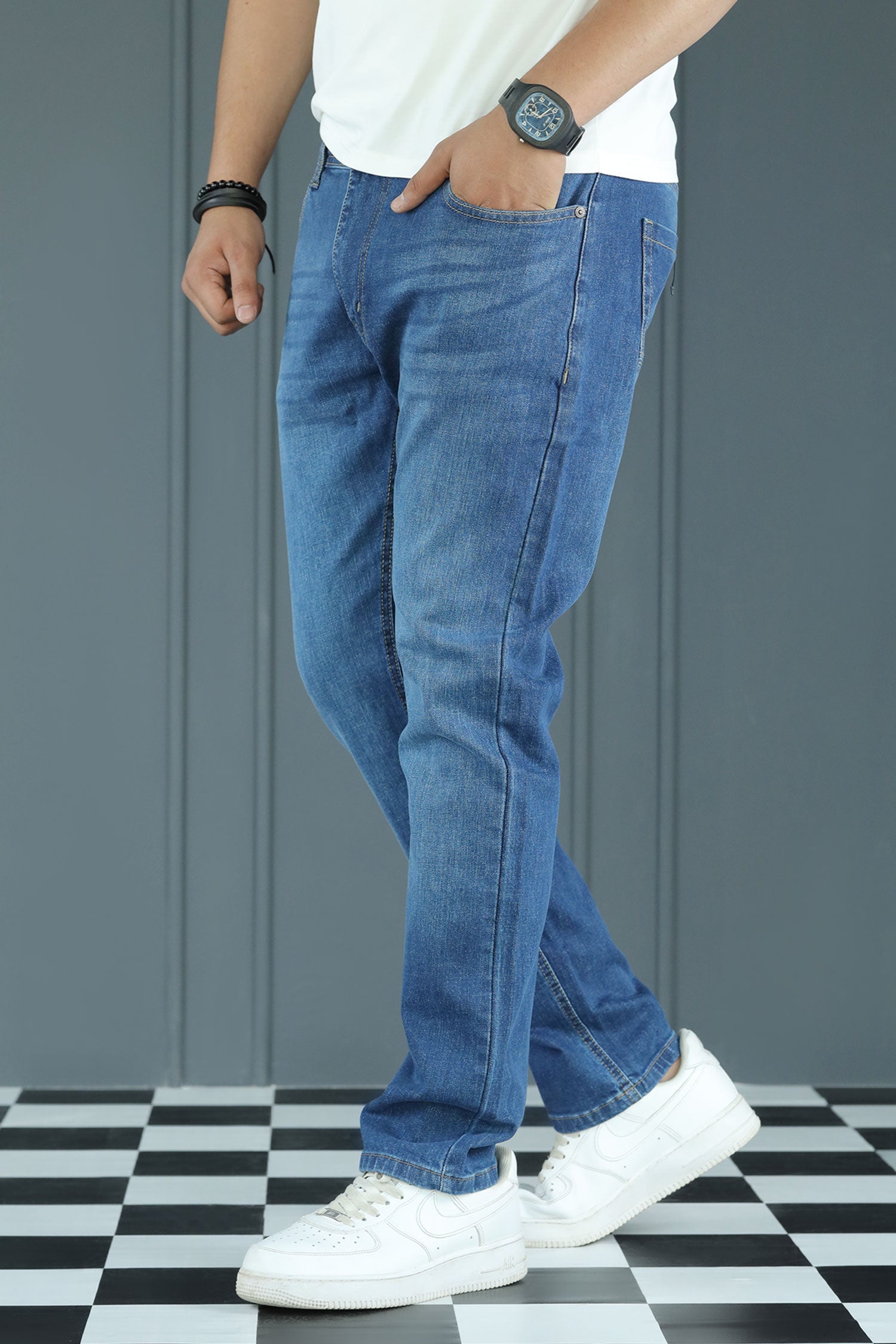 Engineered Slim Fit Turbo Jeans In Mid Blue