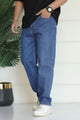 Turbo Men's Wide Straight Baggy Jeans In Mid Blue