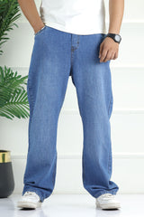 Denim 'Urban Skater' Comfort-Waist Baggy Jeans In Mid Blue