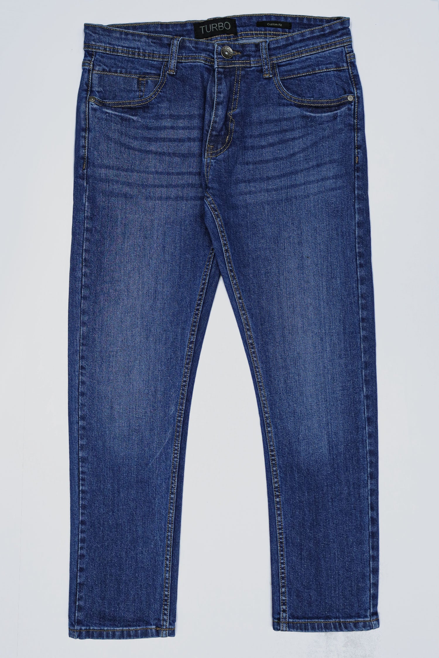 Plain Turbo Slim Fit Jeans In Mid Blue