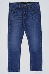 Plain Turbo Slim Fit Jeans In Mid Blue