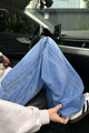 Turbo Side Stripe Drawstring Baggy Jeans In Mid Blue