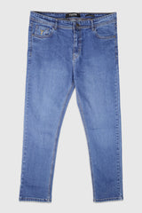 Big Size Light Faded Turbo Denim Jeans In Mid Blue