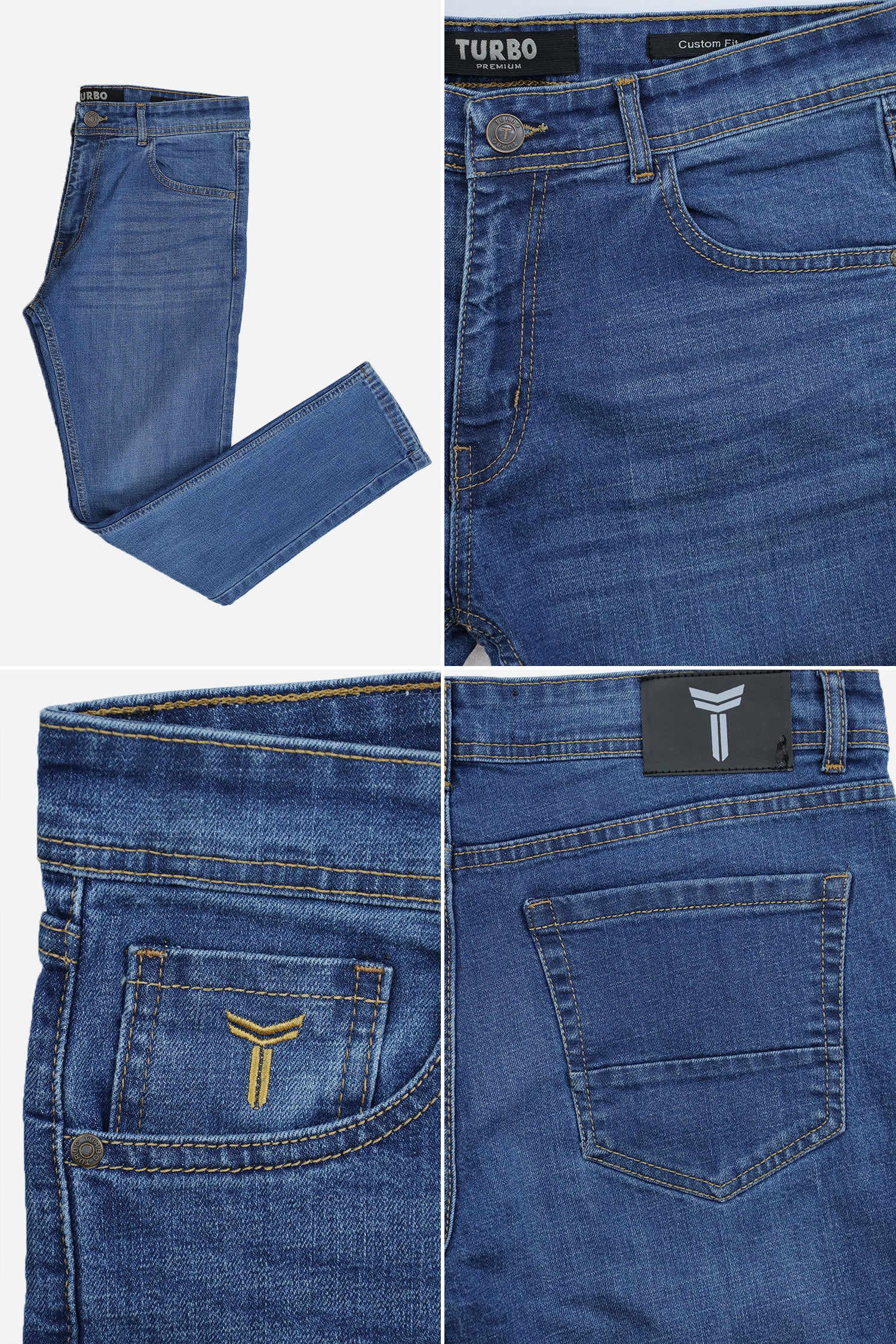 Turbo Metro-Flex Slim Fit Jeans In Mid Blue