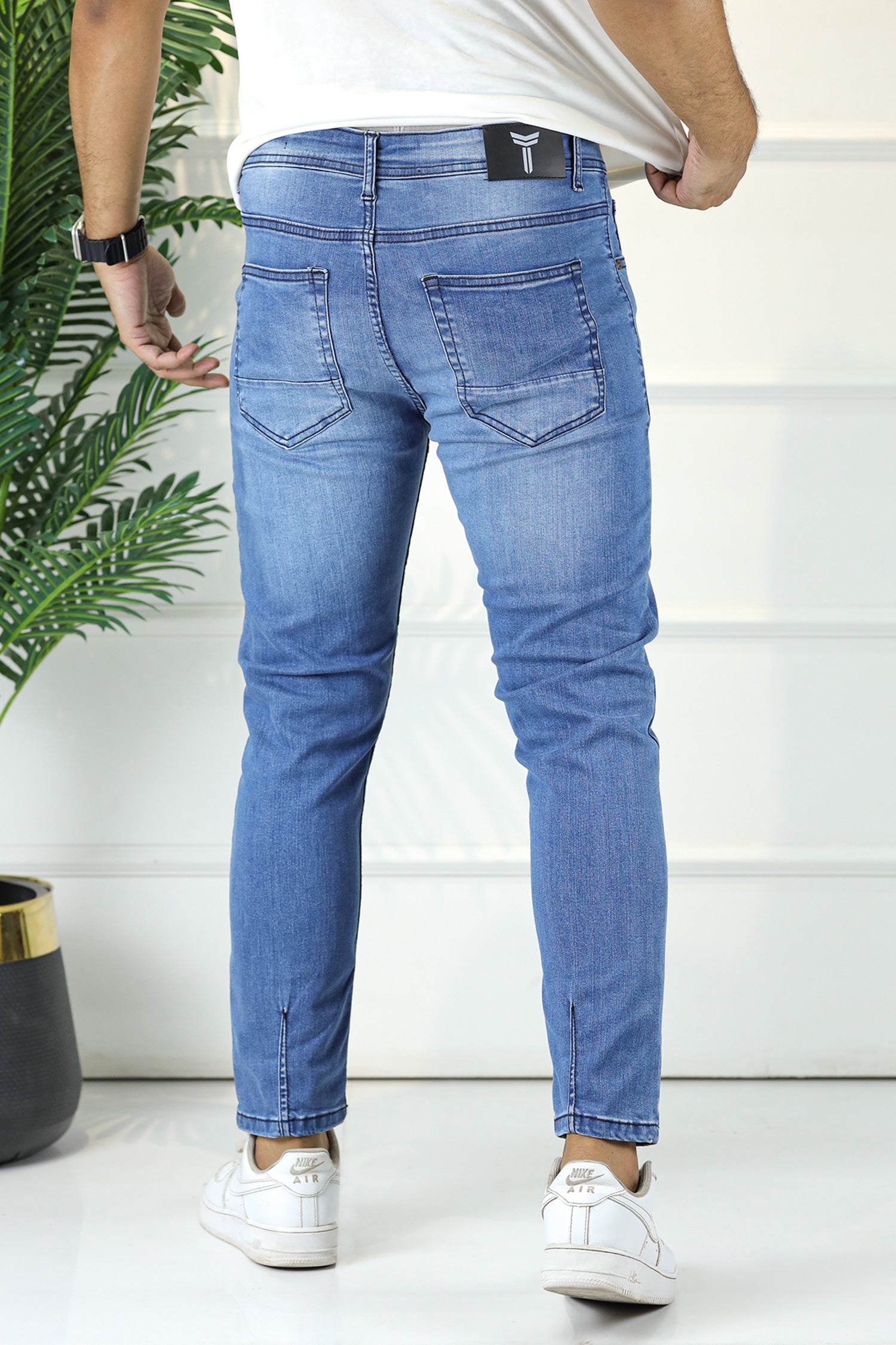 Solid Turbo Modern Ankle Fit Jeans In Mid Blue