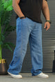 Turbo Retro New Style Denim Cargo Jeans In Mid Blue