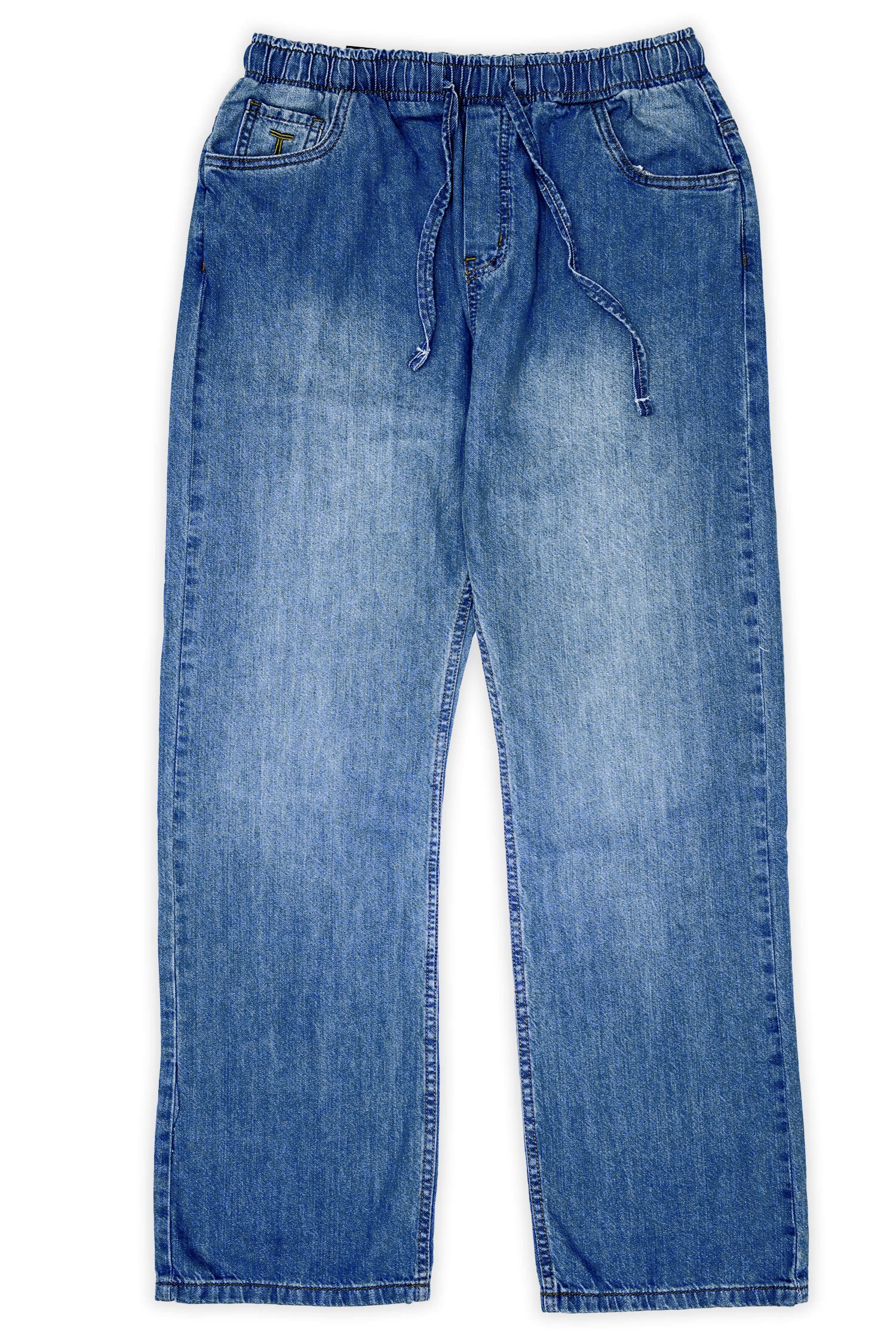 Loose Bottom Baggy Style Denim Turbo Jeans in Mid Blue