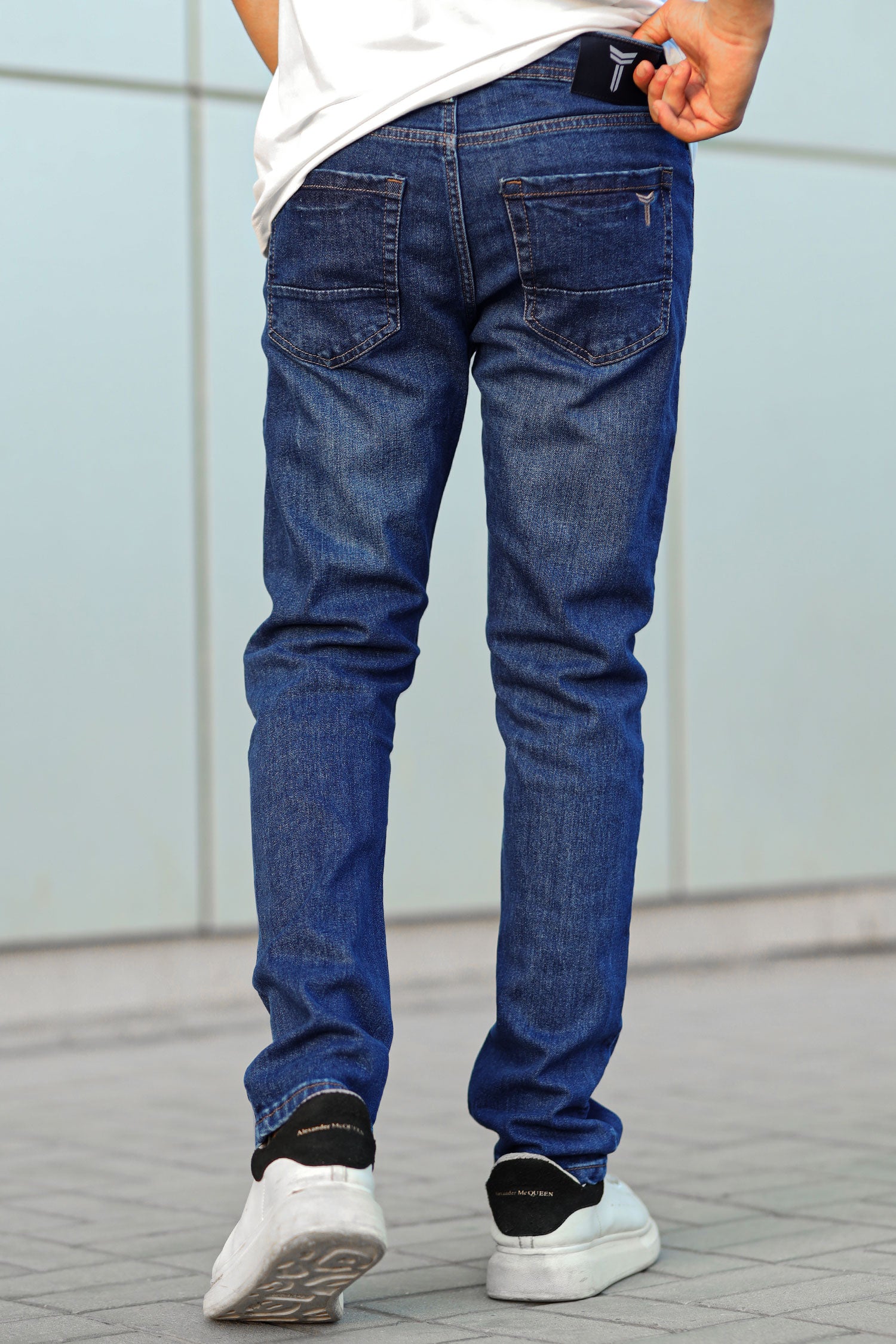 Plain Turbo Slim Fit Jeans In Mid Blue