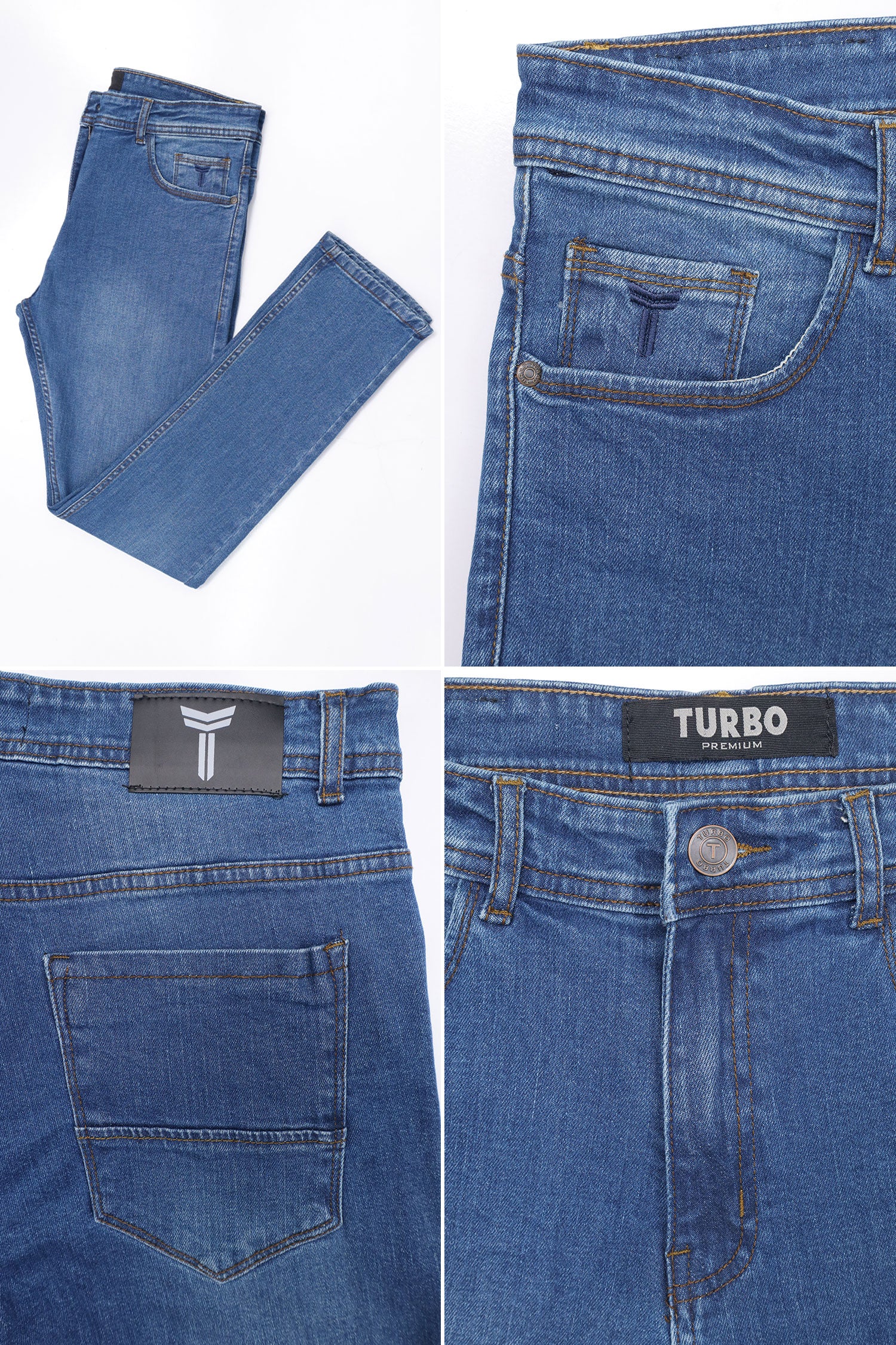 Turbo 'Skinny' Solid Light washed Slim-Fit Jeans In Mid Blue