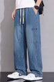 Turbo Style Cast Denim Cargo Jeans In Mid Blue