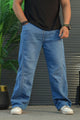 Turbo Retro New Style Denim Cargo Jeans In Mid Blue