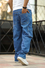 Denim Men's Multipockets Baggy Jeans In Mid Blue