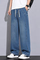 Turbo Casual Straight Denim Cargo Jeans In Mid Blue