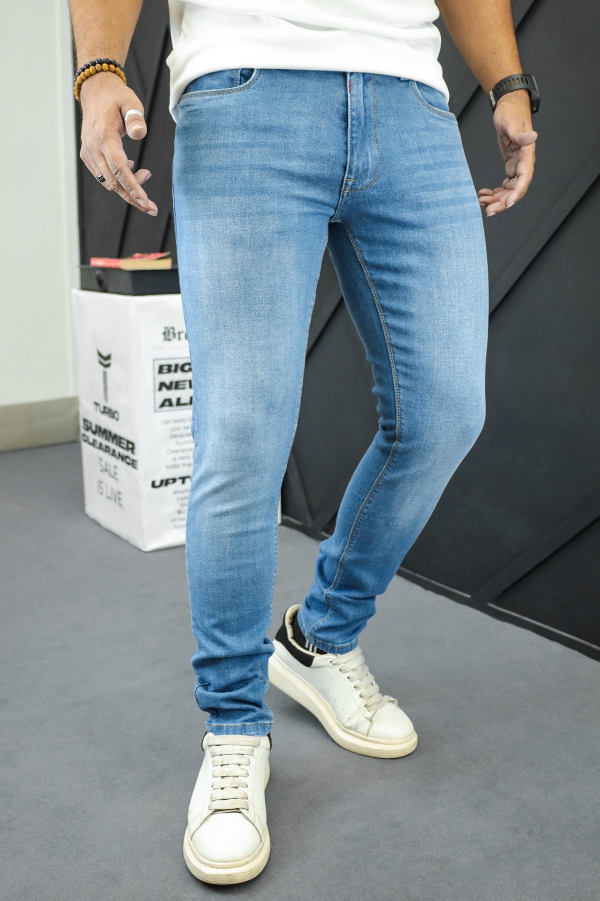 Slim Fit Denim Light Faded Turbo Jeans In Mid Blue