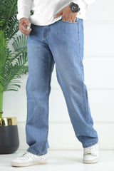 Turbo Men's Urban Skater Baggy Jeans In Mid Blue
