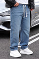 Turbo Retro New Style Denim Cargo Jeans In Mid Blue