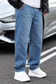 Turbo Retro New Style Denim Cargo Jeans In Mid Blue