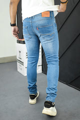 Slim Fit Denim Light Faded Turbo Jeans In Mid Blue