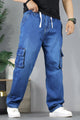Denim Men's Multipockets Baggy Jeans In Mid Blue
