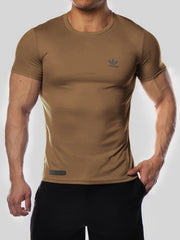 Imported Dry Fit Tee With Printed Logo In Camel