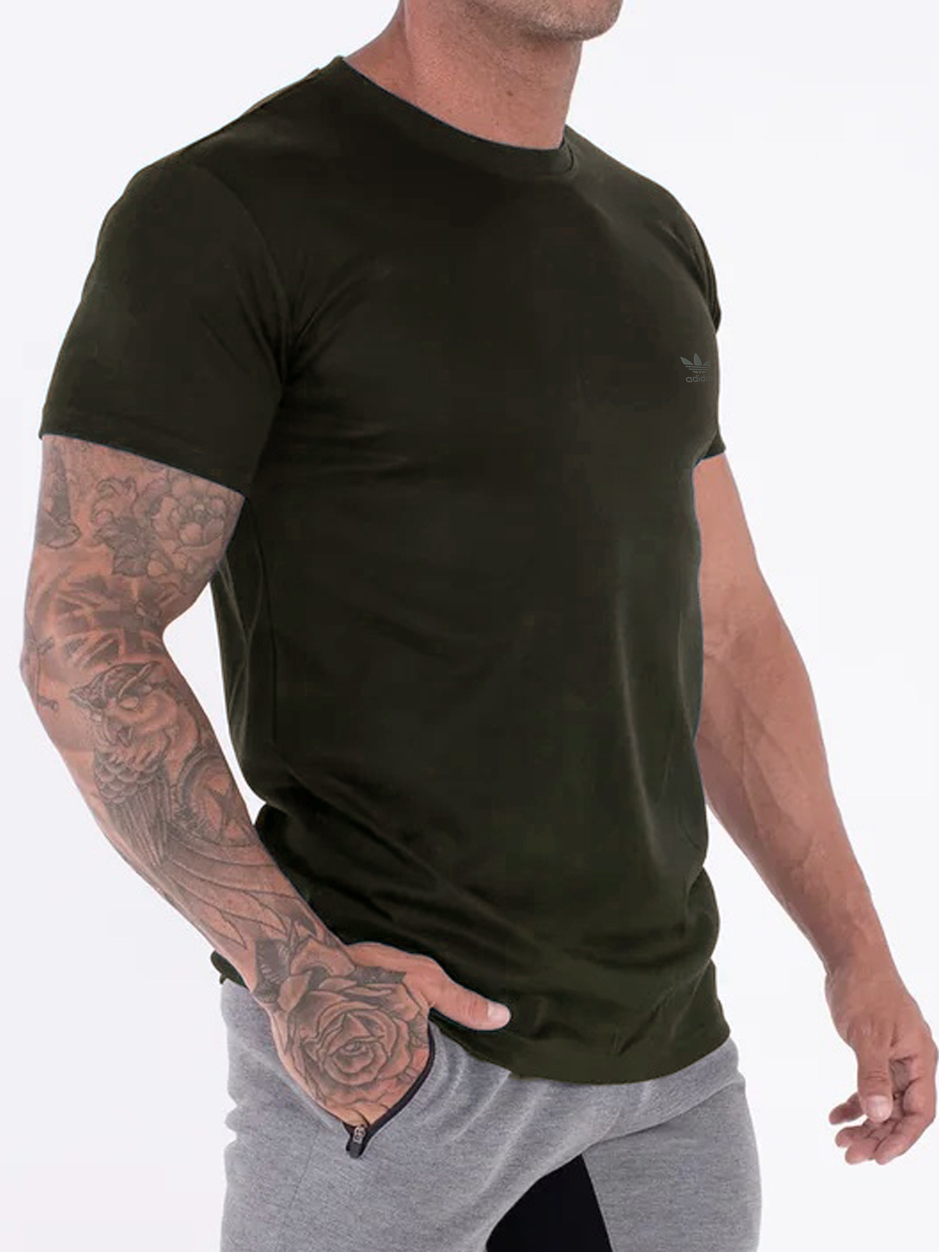 Imported Dry Fit Tee With Printed Logo In Olive