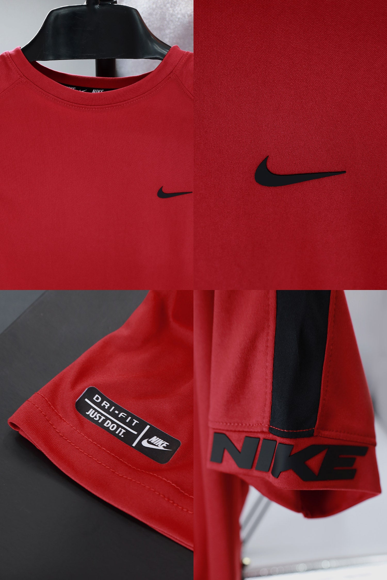 Dry Fit Crew Neck Tee With Nke Aplic Logo In Red