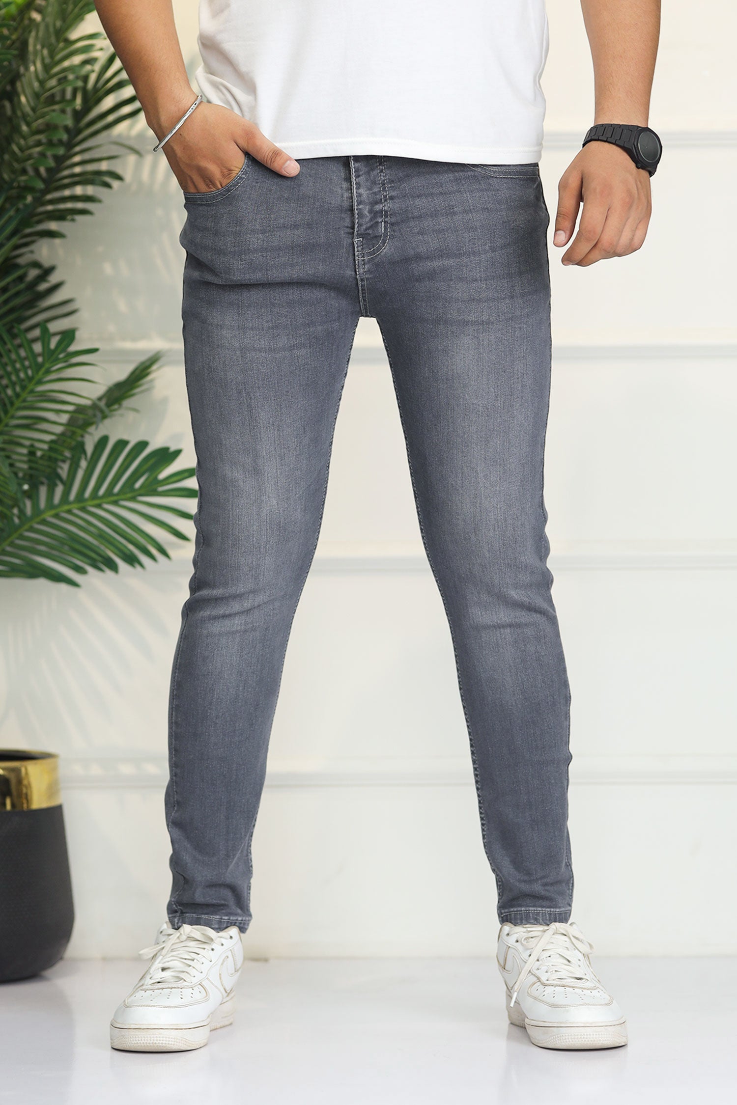 Turbo 'The Standard' Cropped Ankle Fit Jeans In Mid Grey