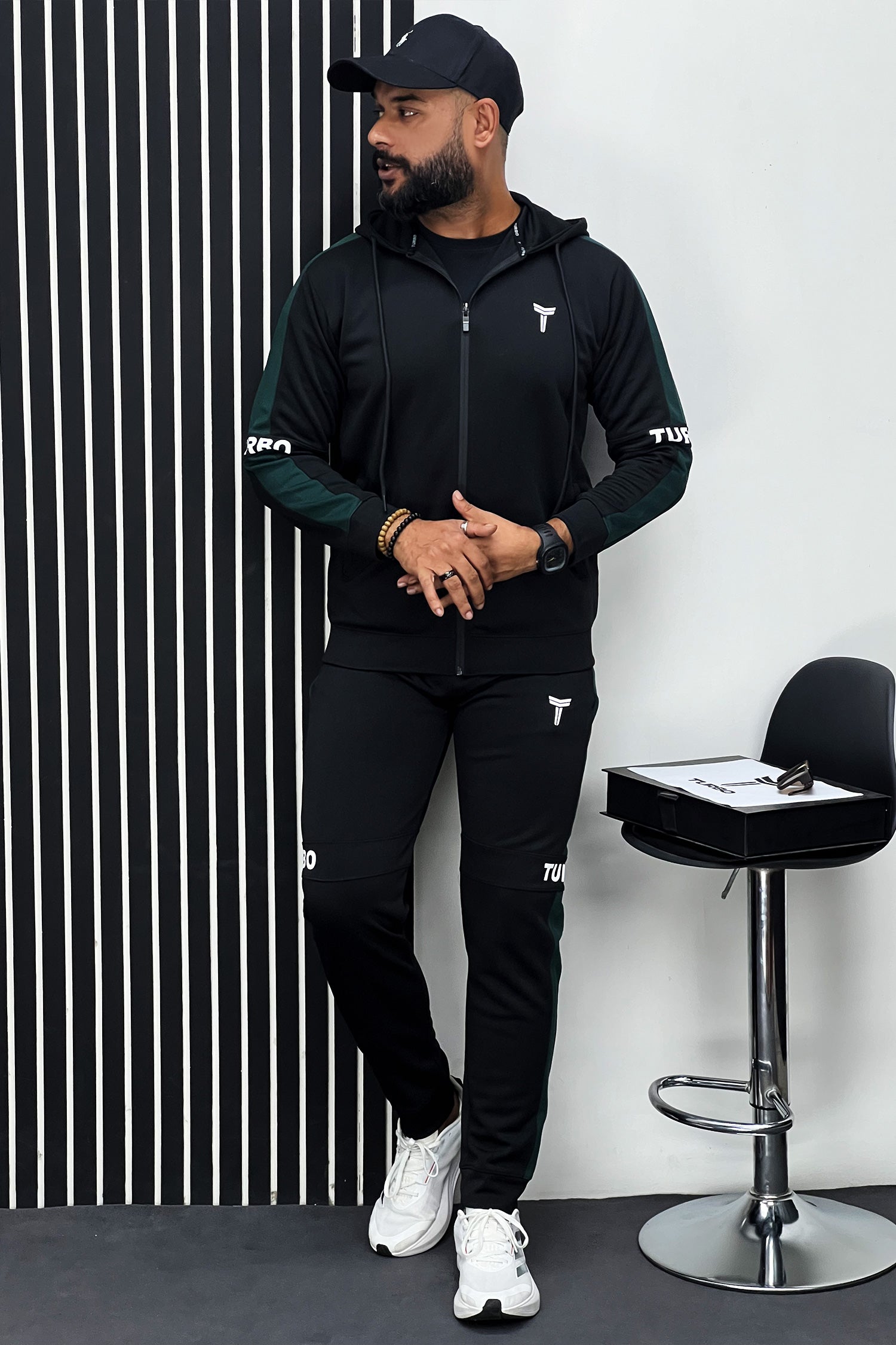 Turbo Hood Style Panel Men Zipper Tracksuit