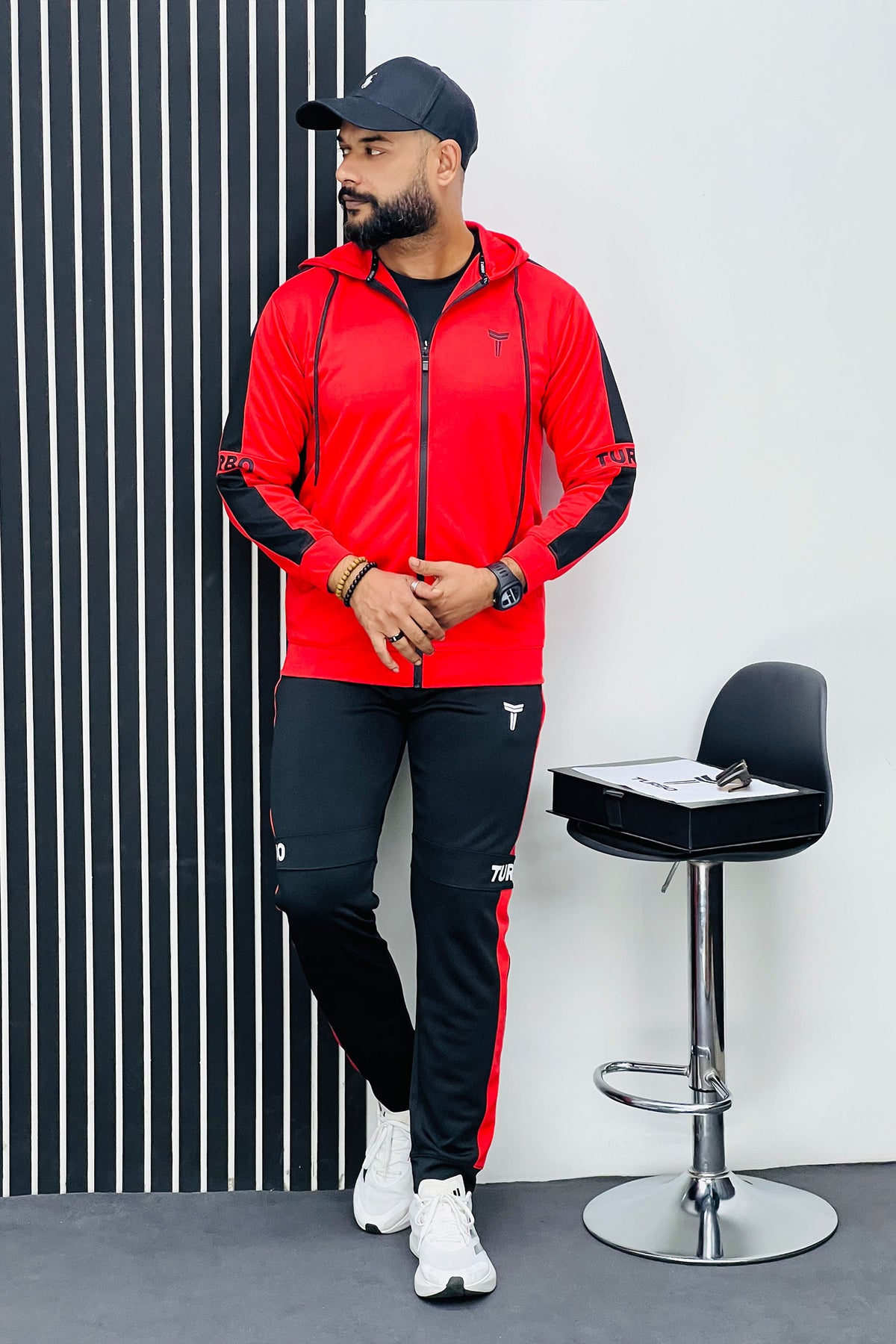 Turbo Hood Style Panel Men Zipper Tracksuit