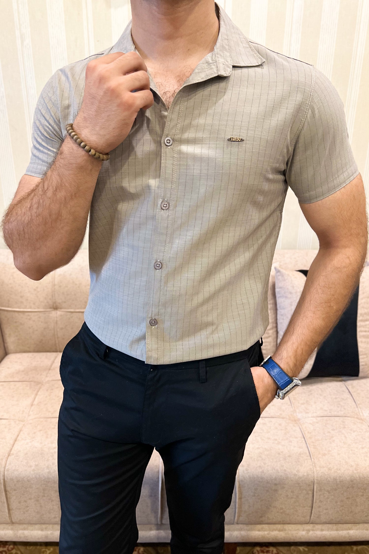 Turbo Creamline Striped Comfort Casual Shirt