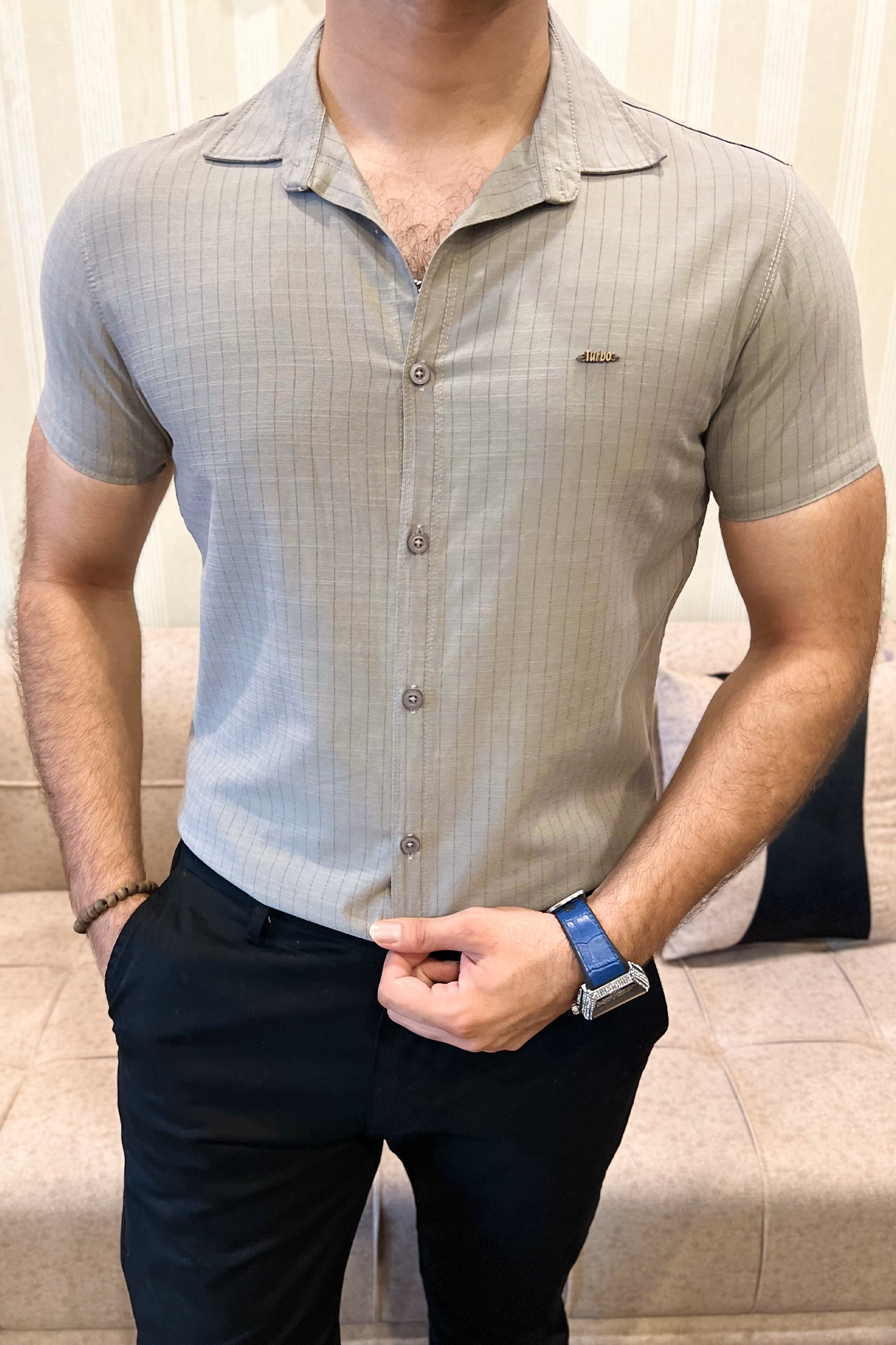 Turbo Creamline Striped Comfort Casual Shirt