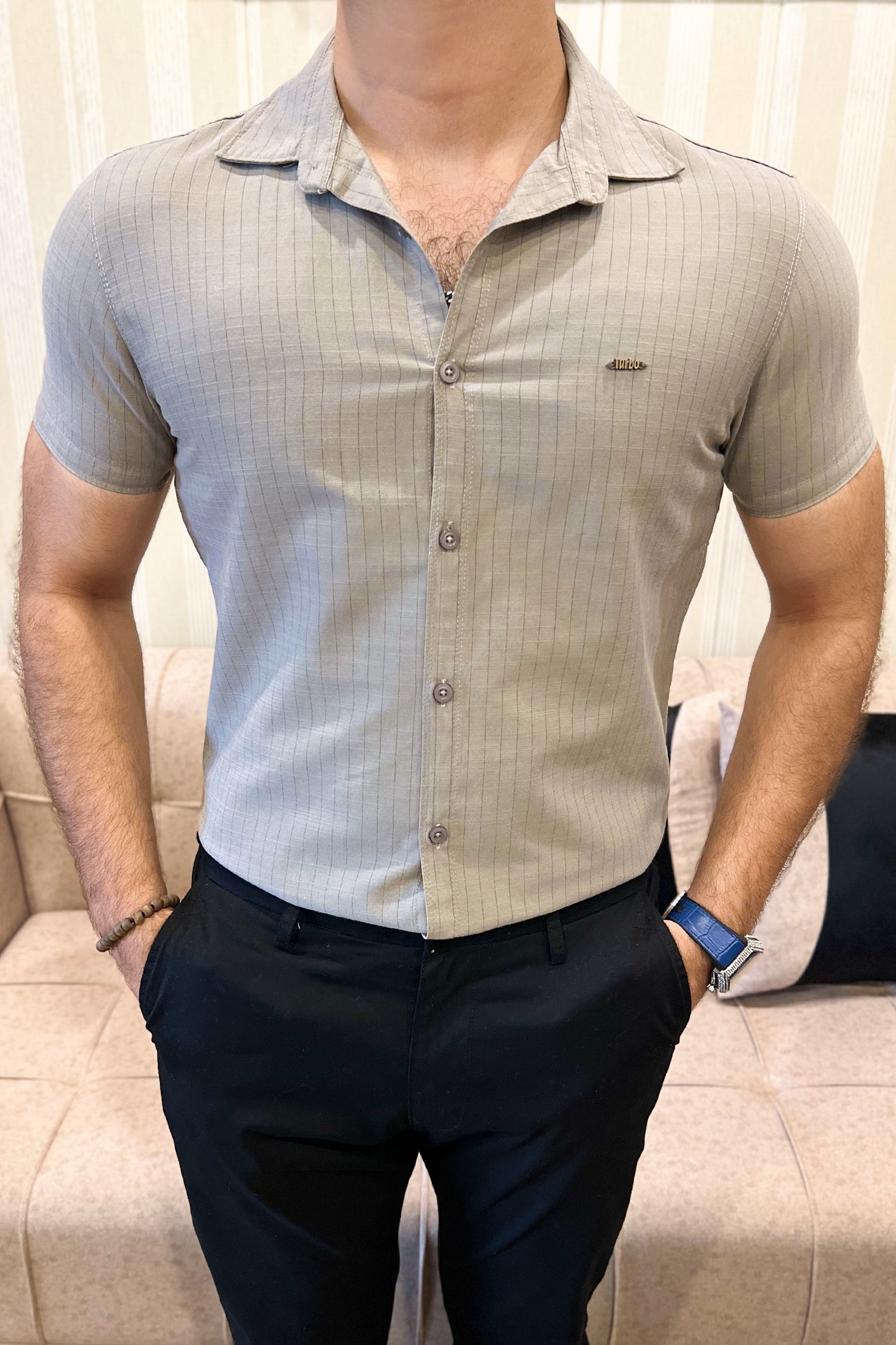 Turbo Creamline Striped Comfort Casual Shirt