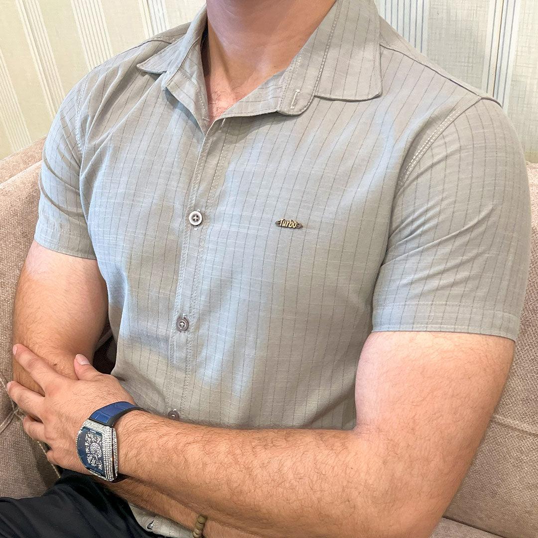 Turbo Creamline Striped Comfort Casual Shirt In Mid Grey