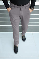 Elegant Self Texture Knitted Cotton Ankle fit Pant In Mid Grey