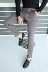 Elegant Self Texture Knitted Cotton Ankle fit Pant In Mid Grey