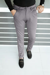 Elegant Self Texture Knitted Cotton Ankle fit Pant In Mid Grey