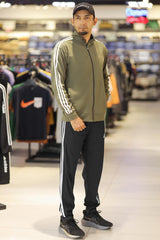Adds 3 Stripes Signature Mock Neck Zipper Tracksuit In Mid Green & Black