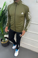Adds 3 Stripes Signature Mock Neck Zipper Tracksuit In Mid Green & Black