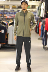 Adds 3 Stripes Signature Mock Neck Zipper Tracksuit In Mid Green & Black