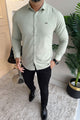 Turbo Dobby Textured Long Sleeve Cotton Casual Shirt In Mint Green