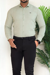 Turbo Dobby Textured Long Sleeve Cotton Casual Shirt In Mint Green