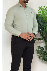 Turbo Dobby Textured Long Sleeve Cotton Casual Shirt In Mint Green