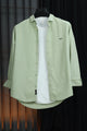 Turbo Dobby Textured Long Sleeve Cotton Casual Shirt In Mint Green