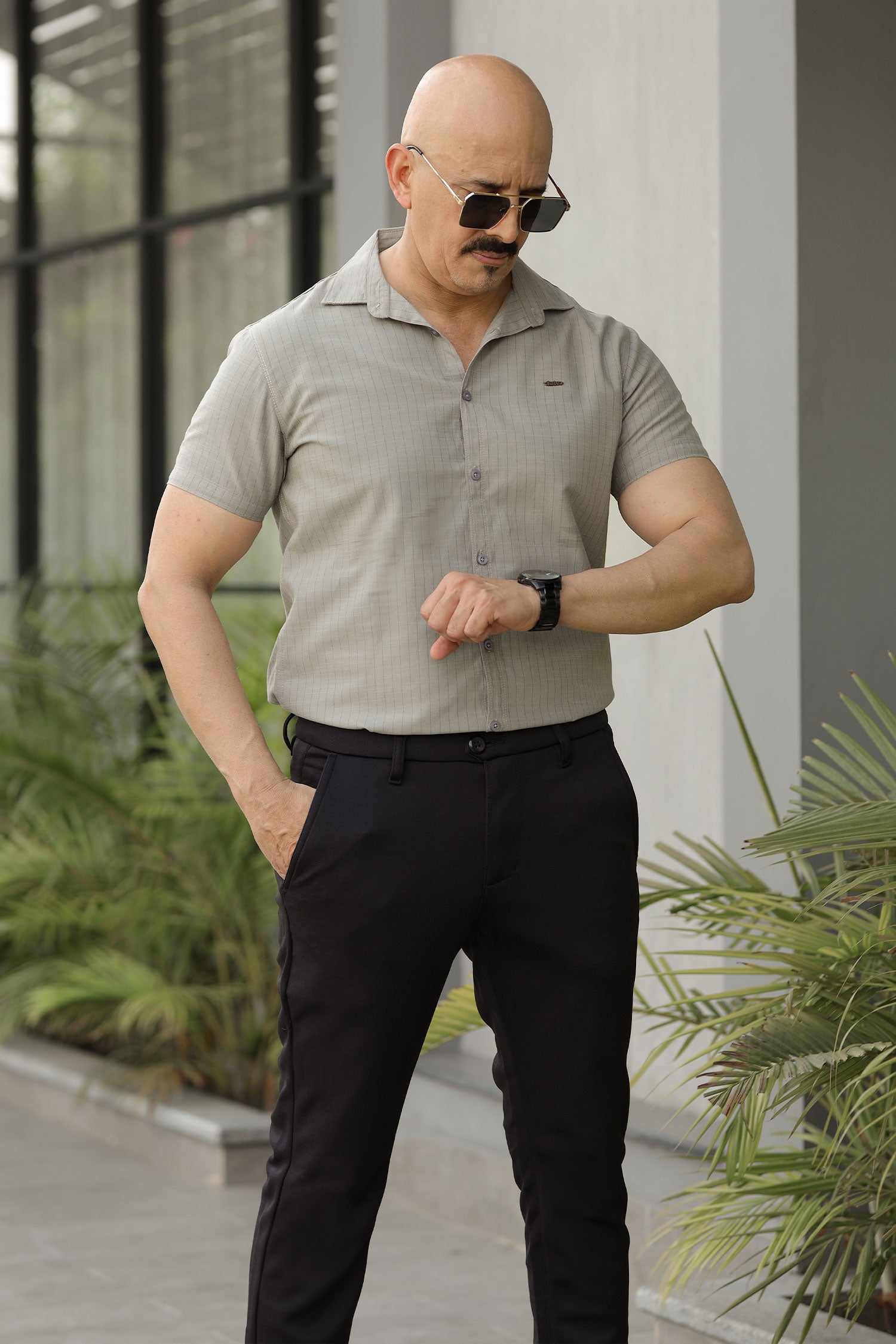Turbo Creamline Striped Comfort Casual Shirt In Mid Grey