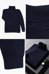 Warm Sweater High Neck In Navy Blue