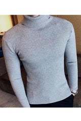 Vertical Lining Slim Fit High Neck In Grey