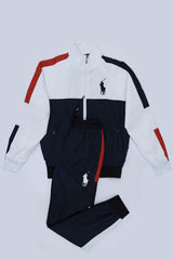 Embroidered Polo Logo Men Zipper Tracksuit In White
