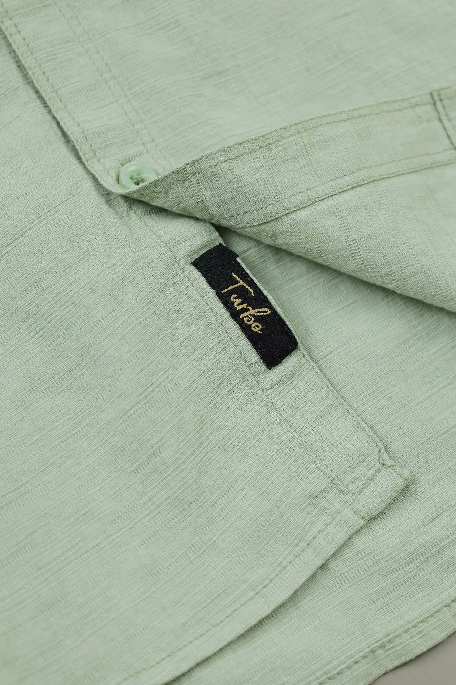 Turbo Dobby Textured Long Sleeve Cotton Casual Shirt In Mint Green